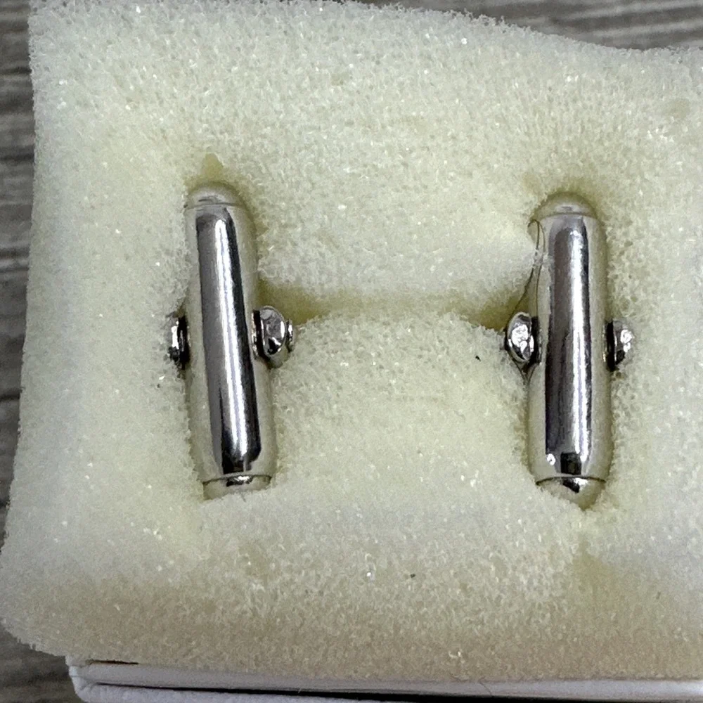Vtg Estate Silver Tone‎ ANSON Black Lucite Center Stone Oval Dress Cufflinks